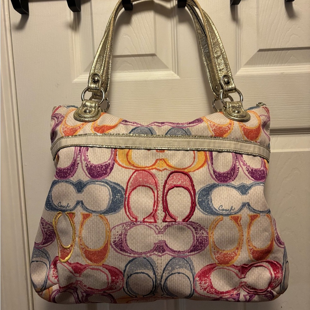 Coach Poppy 2011 (19023) Dream Signature C Large Colorful Metallic Tote in EUC - Picture 4 of 14